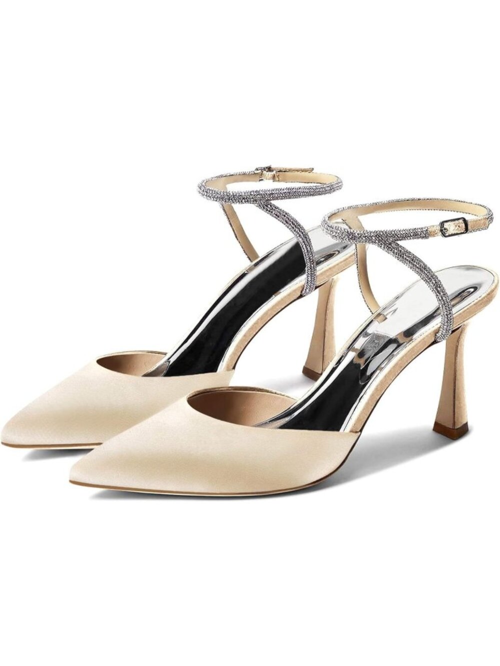 Women's Apricot Rhinestone Heels Kitten High Pumps Pointed Toe Sparkly Shoes